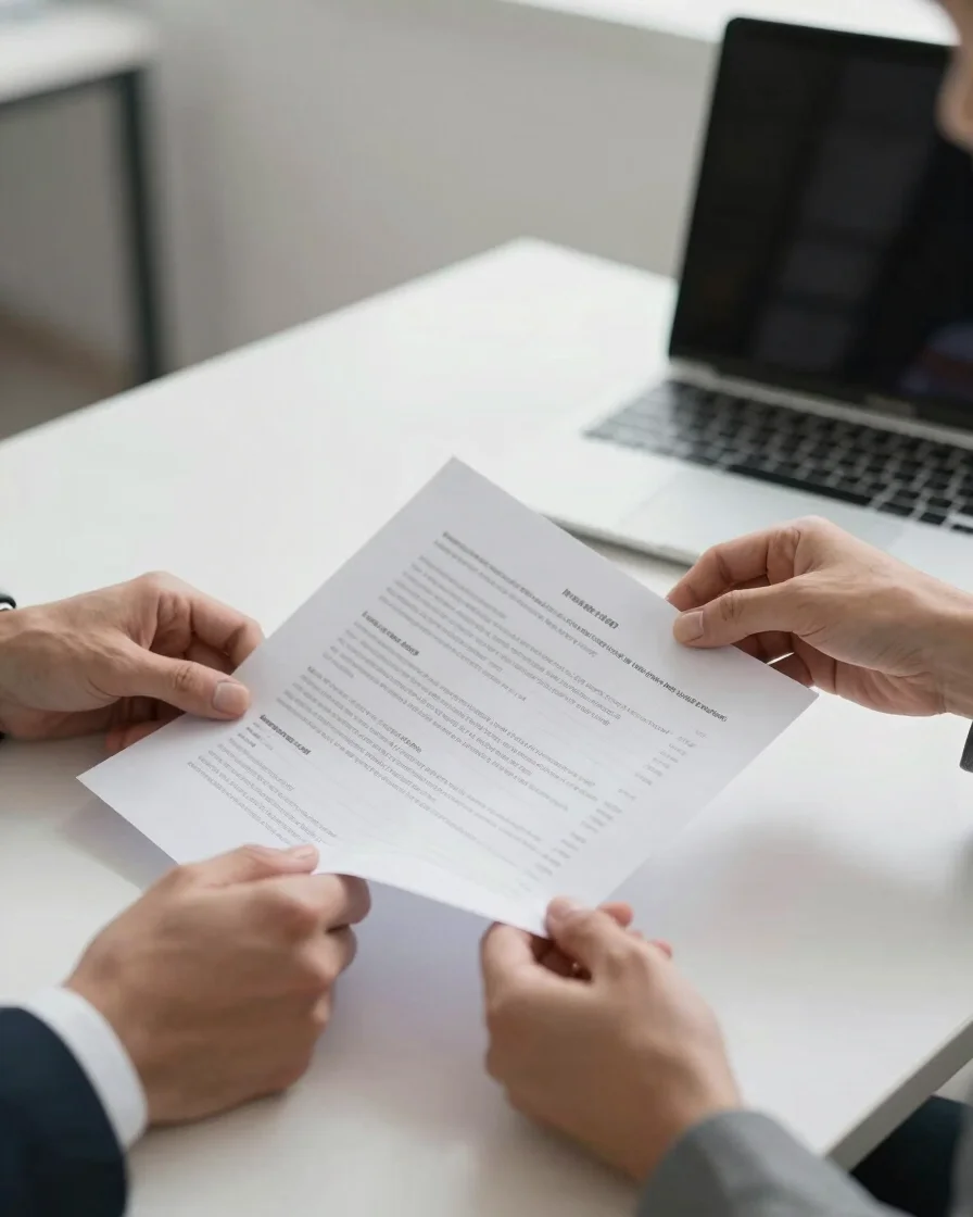 Detalle de manos profesionales revisando documentos financieros e